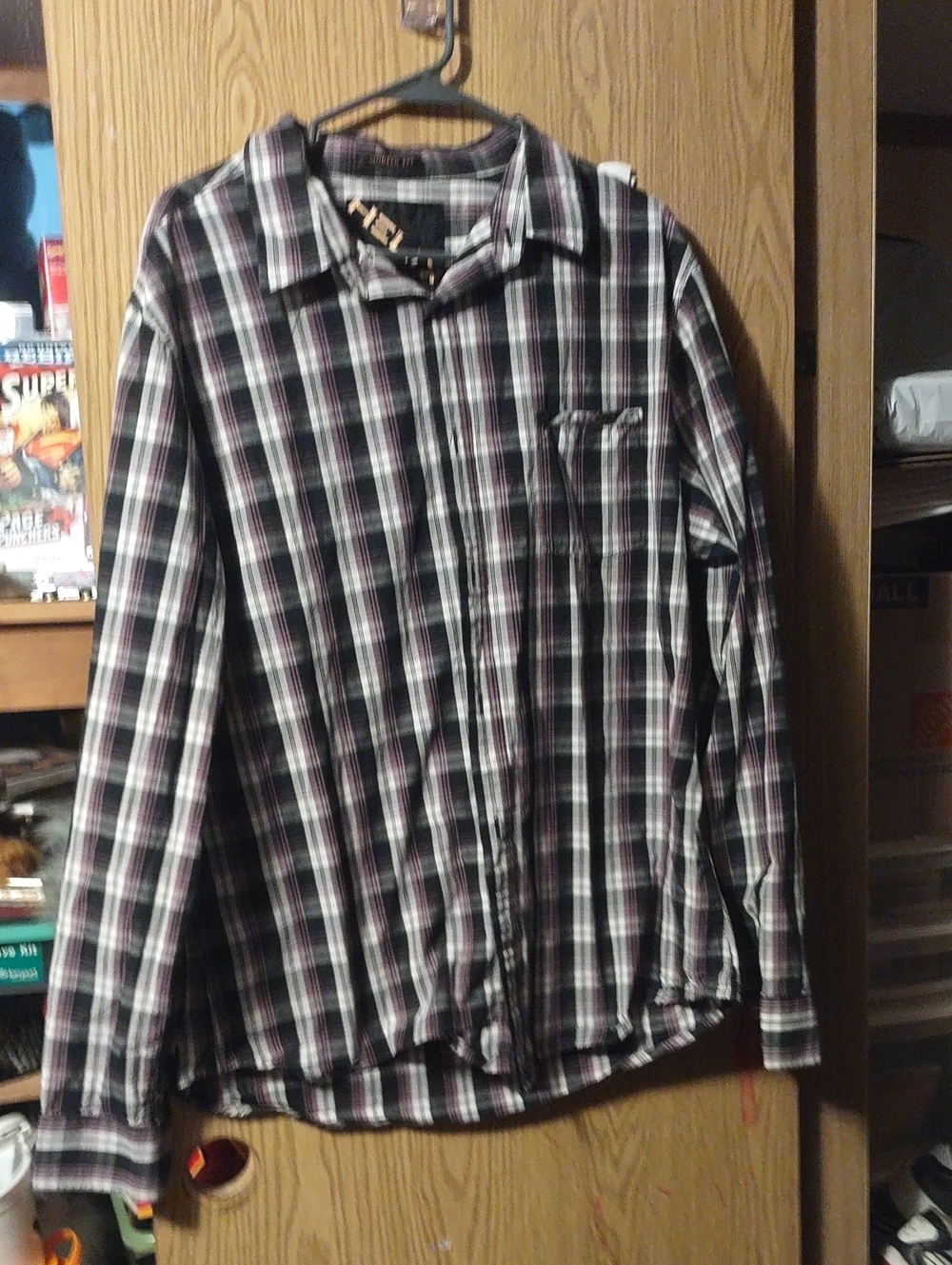 Helix Black White Pinkish/Brown Plaid Long-Sleeve Button-Down Shirt - Casual